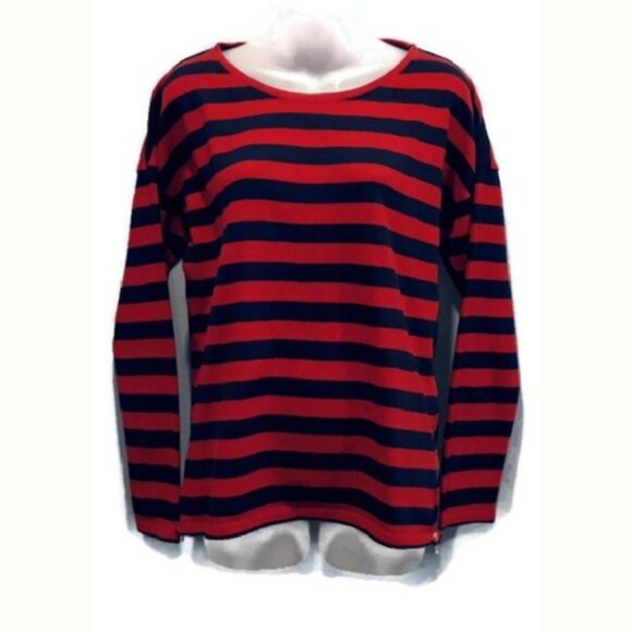 Tommy Hilfiger Striped Sweater Side Zipper Red Navy Preppy Womens Size Medium - Picture 2 of 11